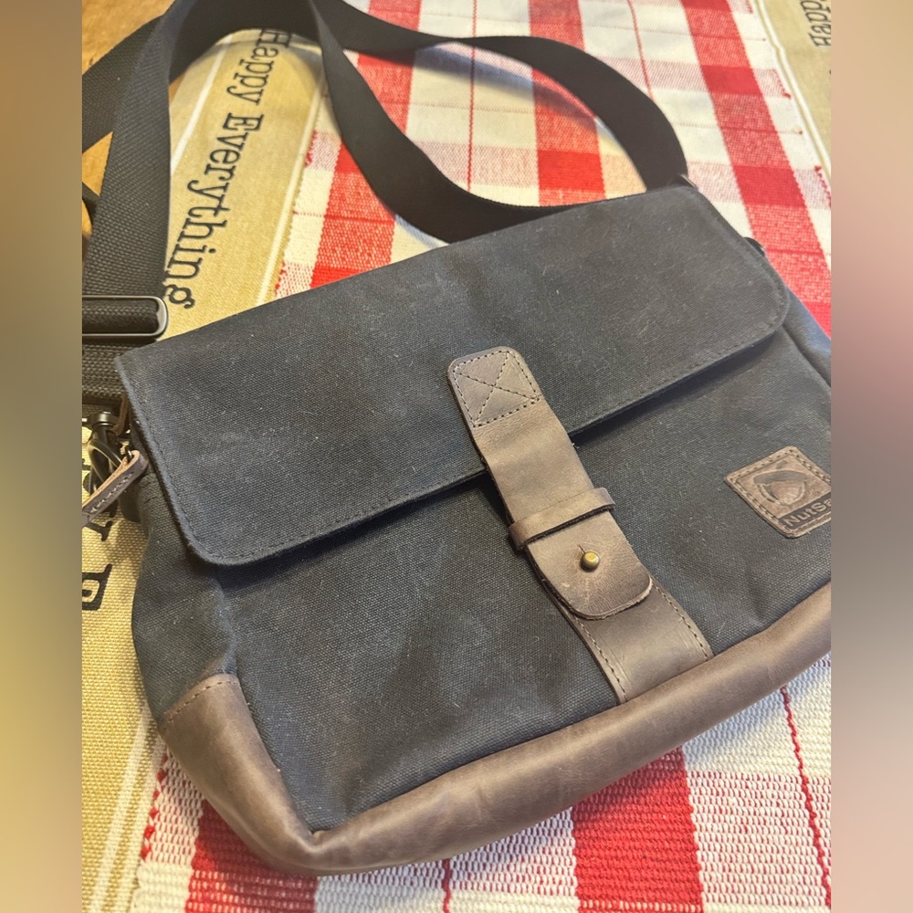 Nutsac Brand Satchel 11, black canvas w/leather  trim